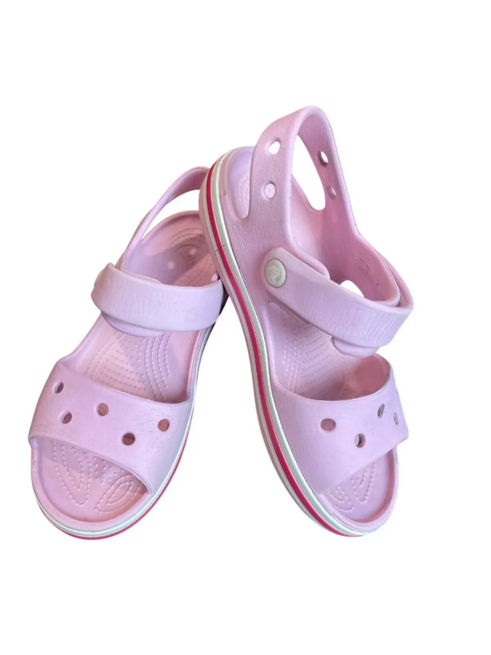 CROCS Crocband Sandals Big Kids Size 1 Pink Waterproof Open Toe Adjustable Strap